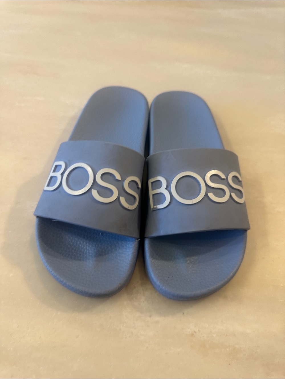 Boss Light Blue Logo Slide Sandals